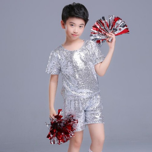 Boys jazz hiphop dance outfits paillette modern dance school competition show performance cosplay tops and shorts
